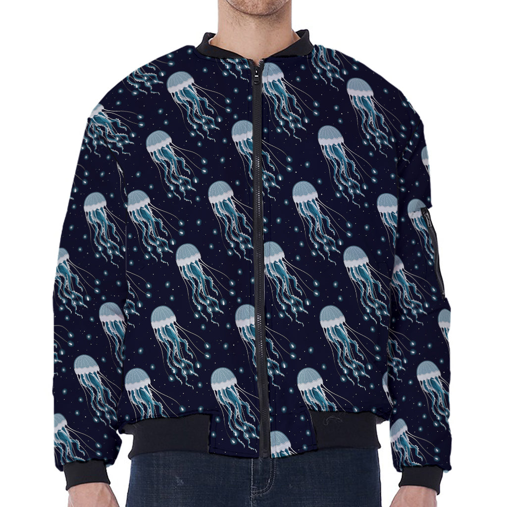 Glowing Jellyfish Pattern Print Zip Sleeve Bomber Jacket