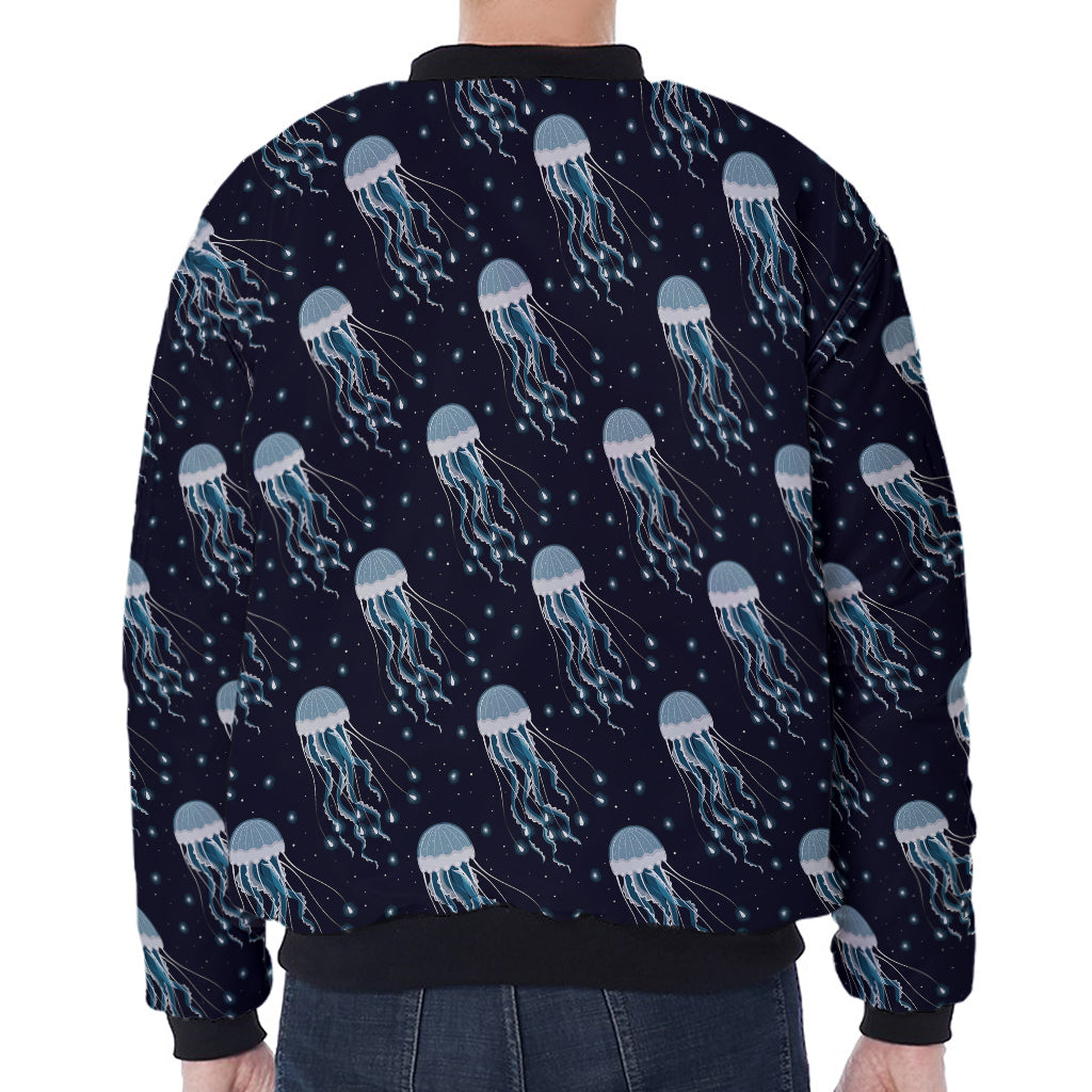 Glowing Jellyfish Pattern Print Zip Sleeve Bomber Jacket