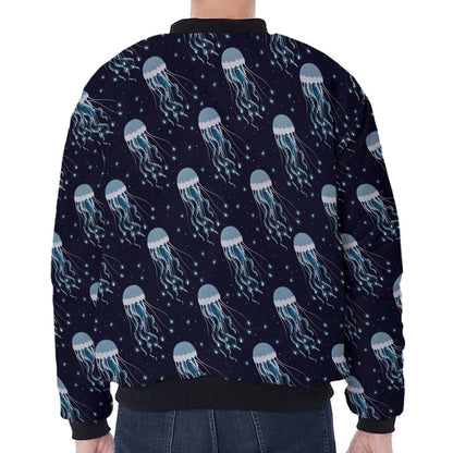 Glowing Jellyfish Pattern Print Zip Sleeve Bomber Jacket