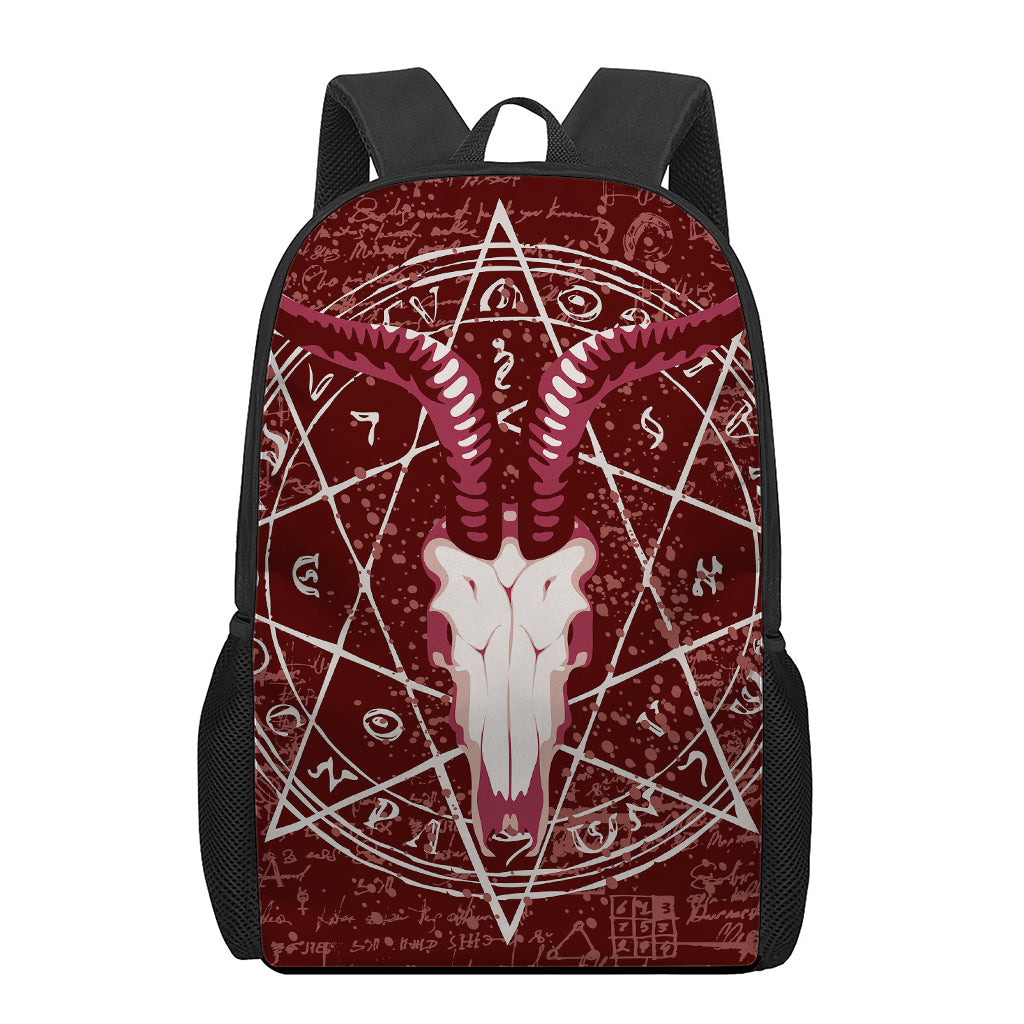 Goat Skull Pentagram Print 17 Inch Backpack