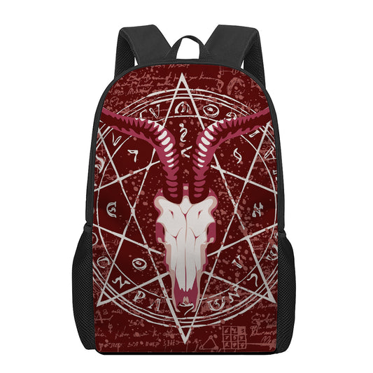 Goat Skull Pentagram Print 17 Inch Backpack