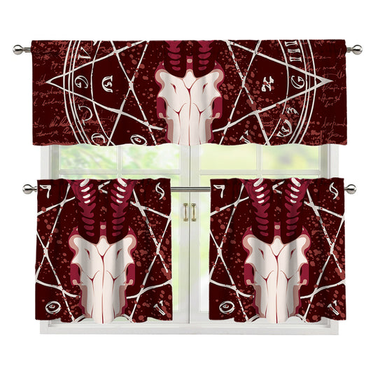 Goat Skull Pentagram Print 3 Piece Kitchen Curtains