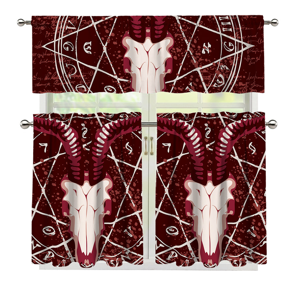 Goat Skull Pentagram Print 3 Piece Kitchen Curtains