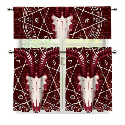 Goat Skull Pentagram Print 3 Piece Kitchen Curtains
