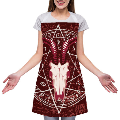 Goat Skull Pentagram Print Adjustable Apron