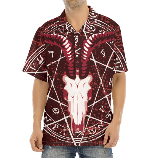 Goat Skull Pentagram Print Aloha Shirt