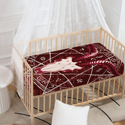Goat Skull Pentagram Print Baby Crib Sheet