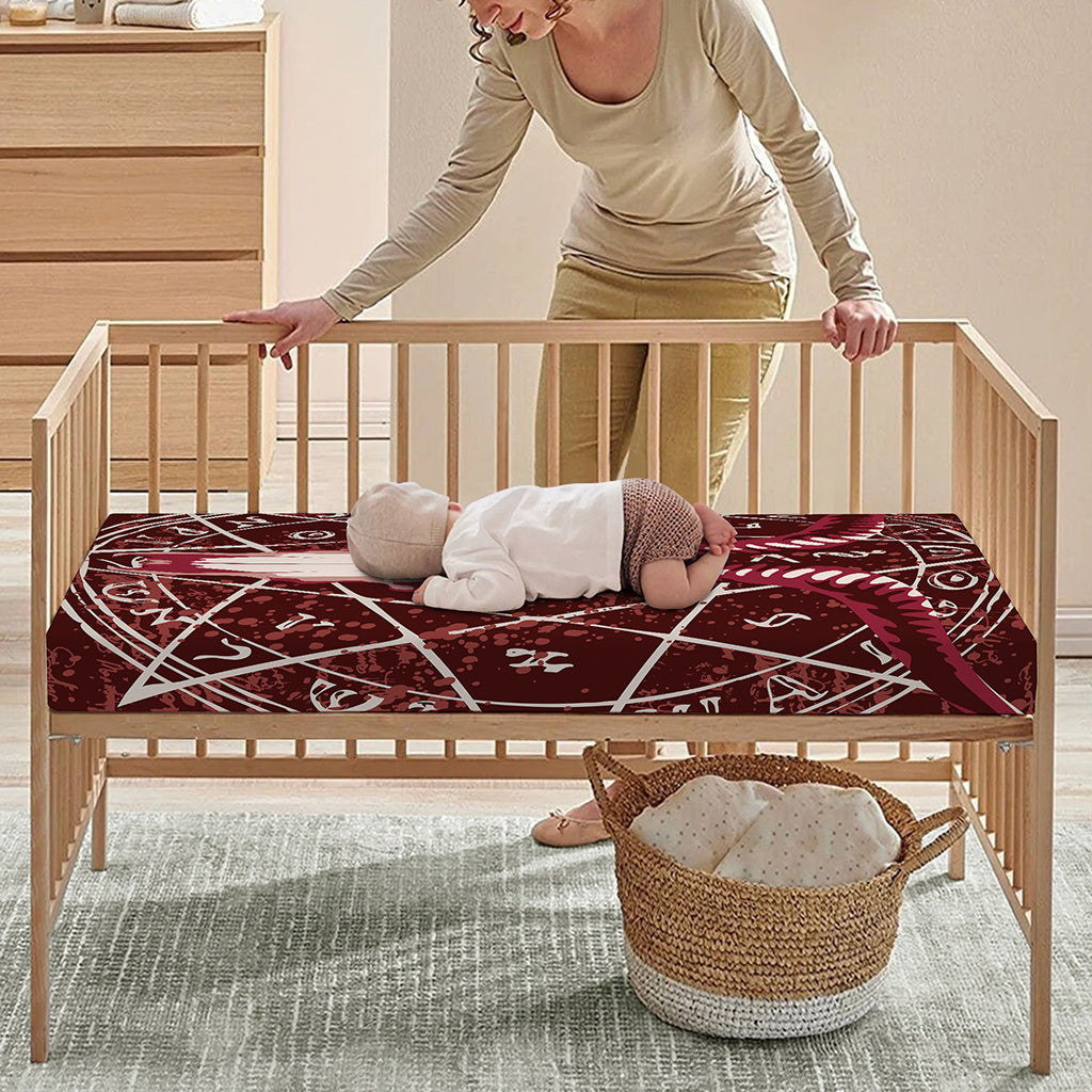 Goat Skull Pentagram Print Baby Crib Sheet