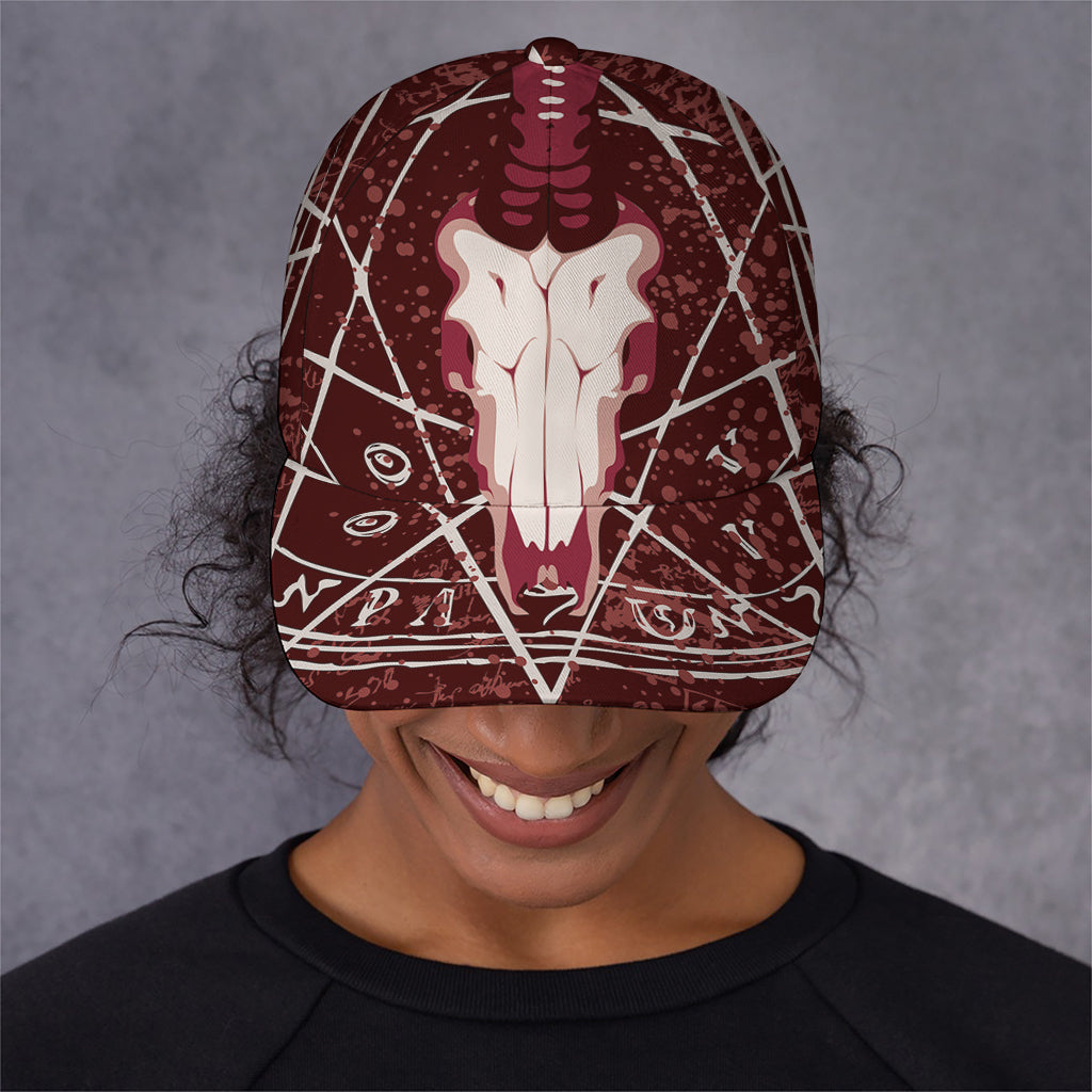 Goat Skull Pentagram Print Baseball Cap