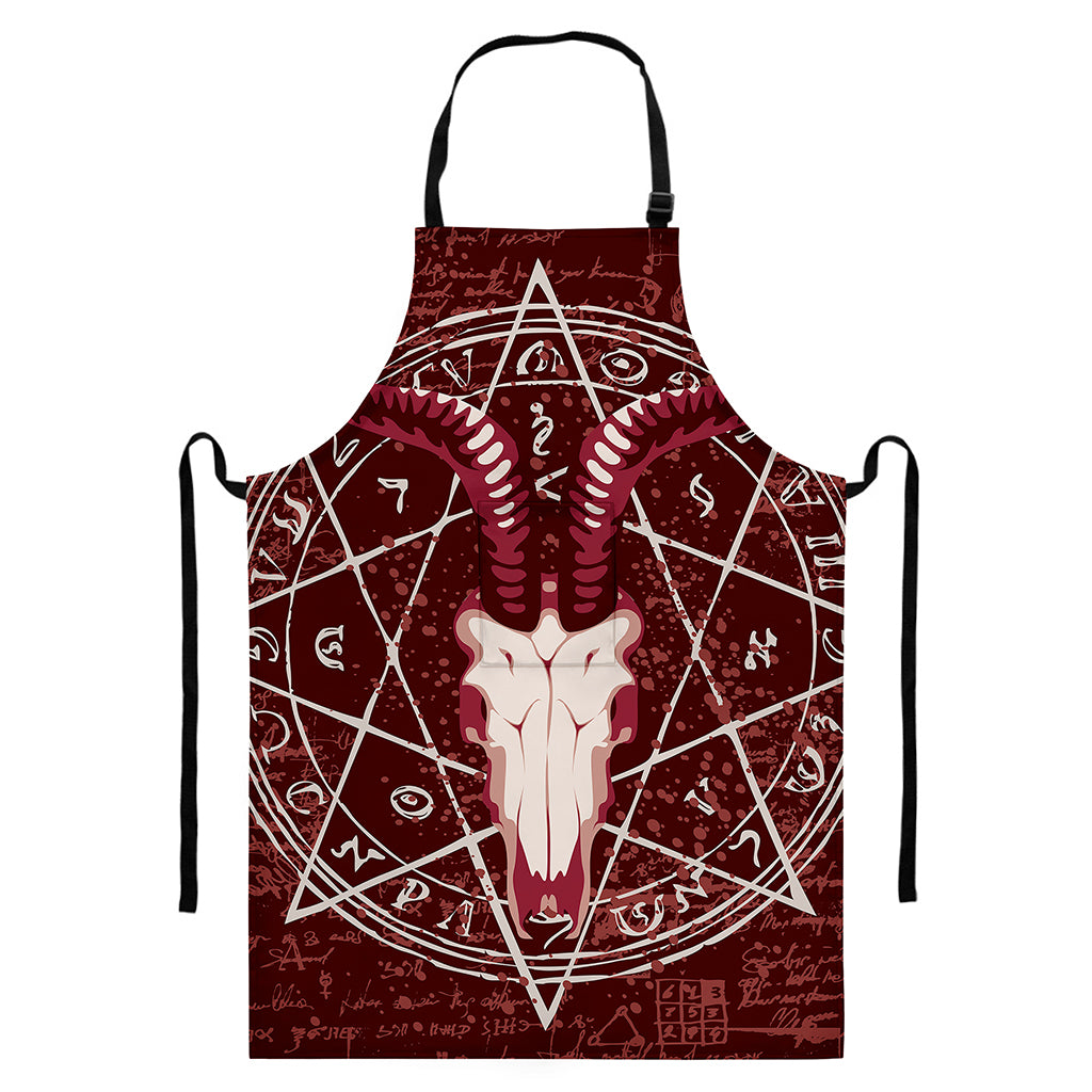 Goat Skull Pentagram Print Bib Apron With Pocket