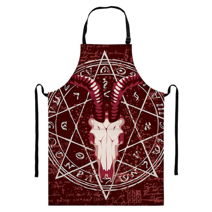 Goat Skull Pentagram Print Bib Apron With Pocket
