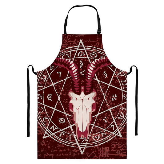Goat Skull Pentagram Print Bib Apron With Pocket