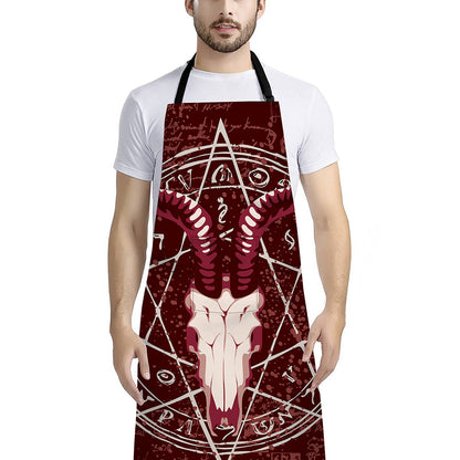 Goat Skull Pentagram Print Bib Apron With Pocket