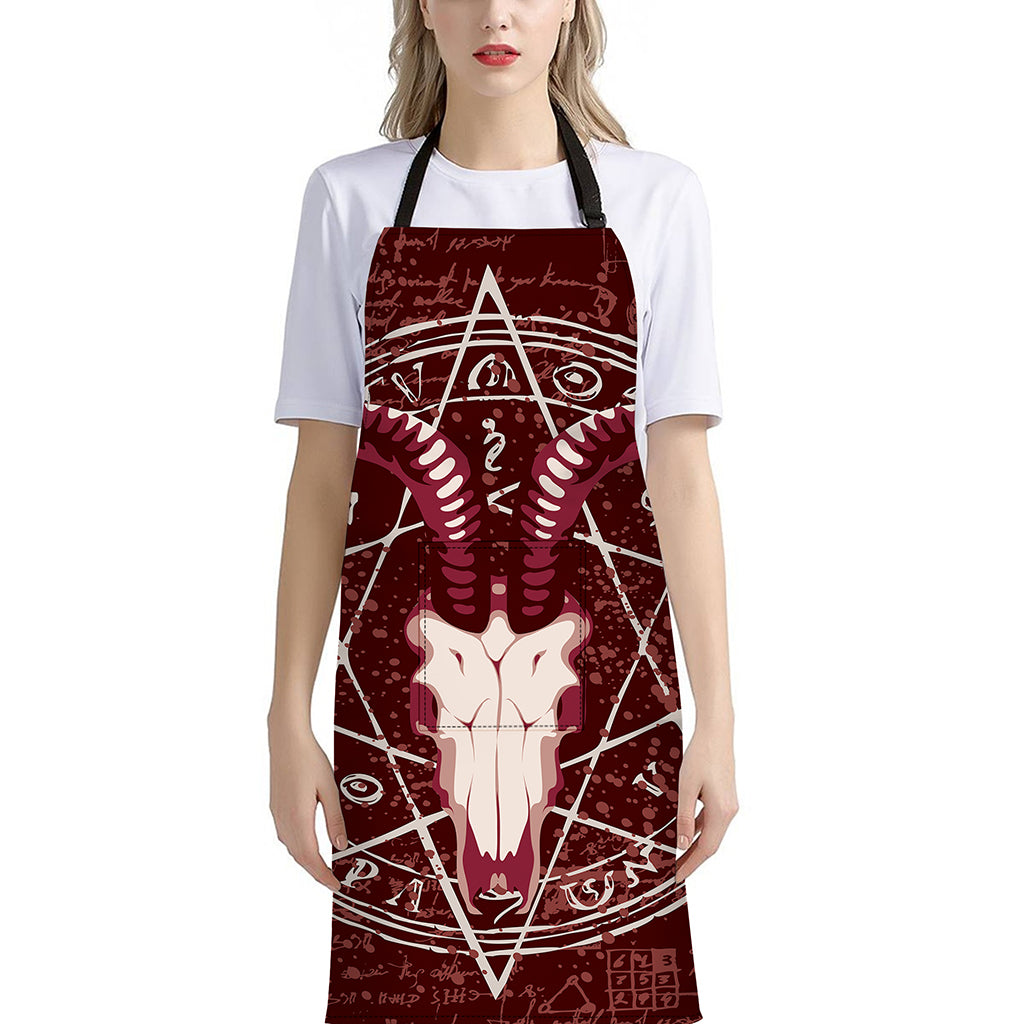 Goat Skull Pentagram Print Bib Apron With Pocket