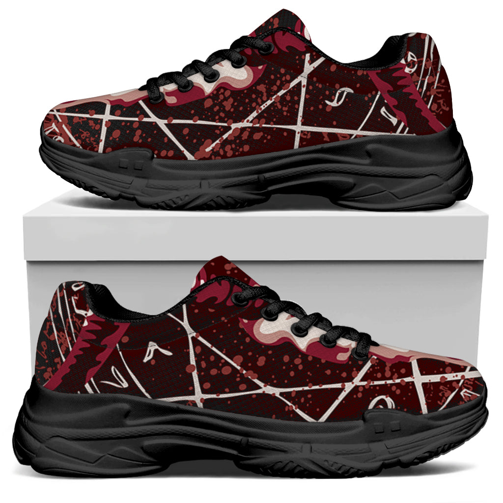 Goat Skull Pentagram Print Black Chunky Shoes