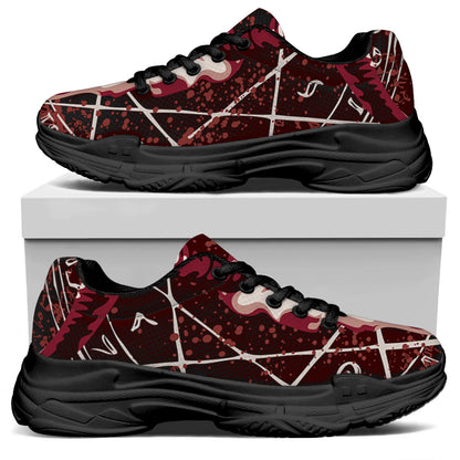 Goat Skull Pentagram Print Black Chunky Shoes
