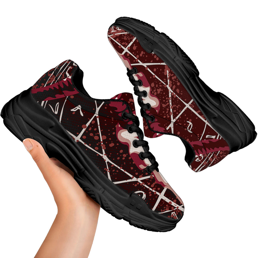 Goat Skull Pentagram Print Black Chunky Shoes