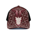 Goat Skull Pentagram Print Black Mesh Trucker Hat