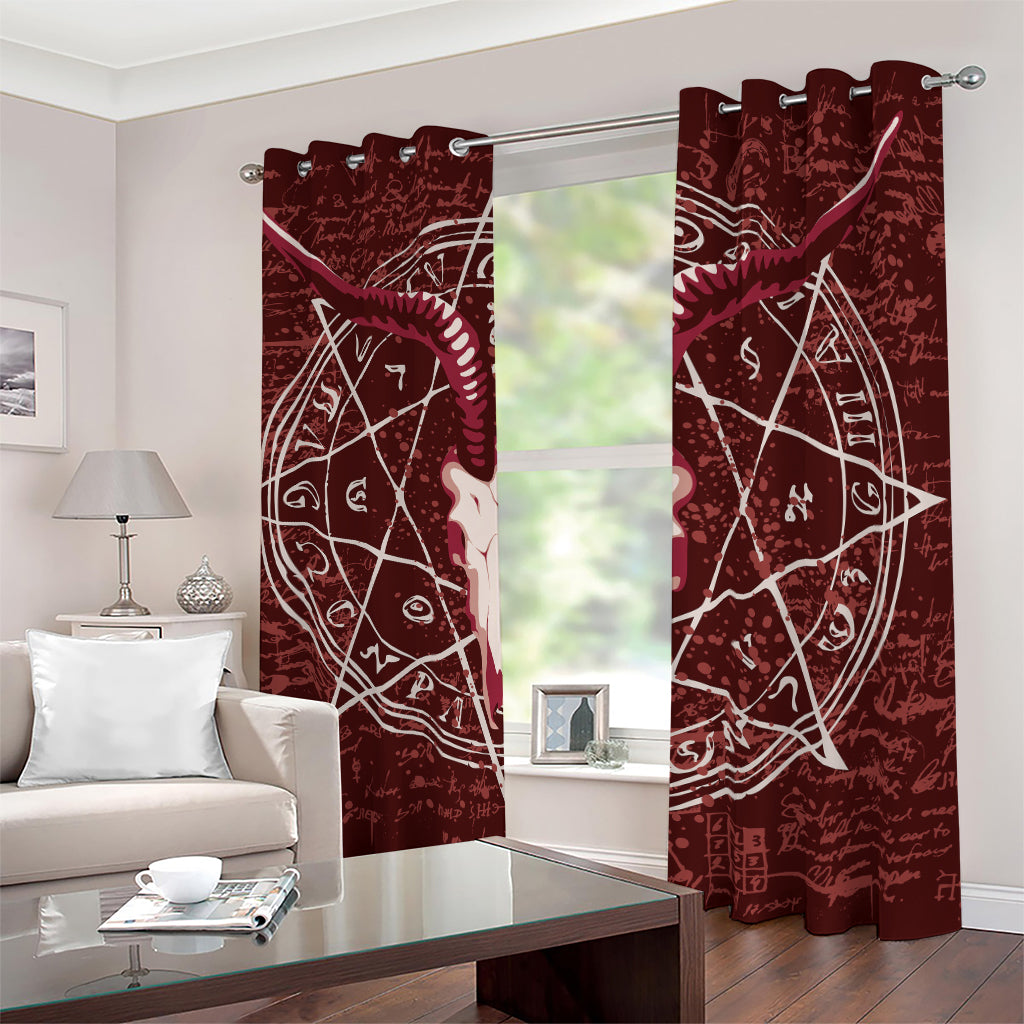 Goat Skull Pentagram Print Blackout Grommet Curtains