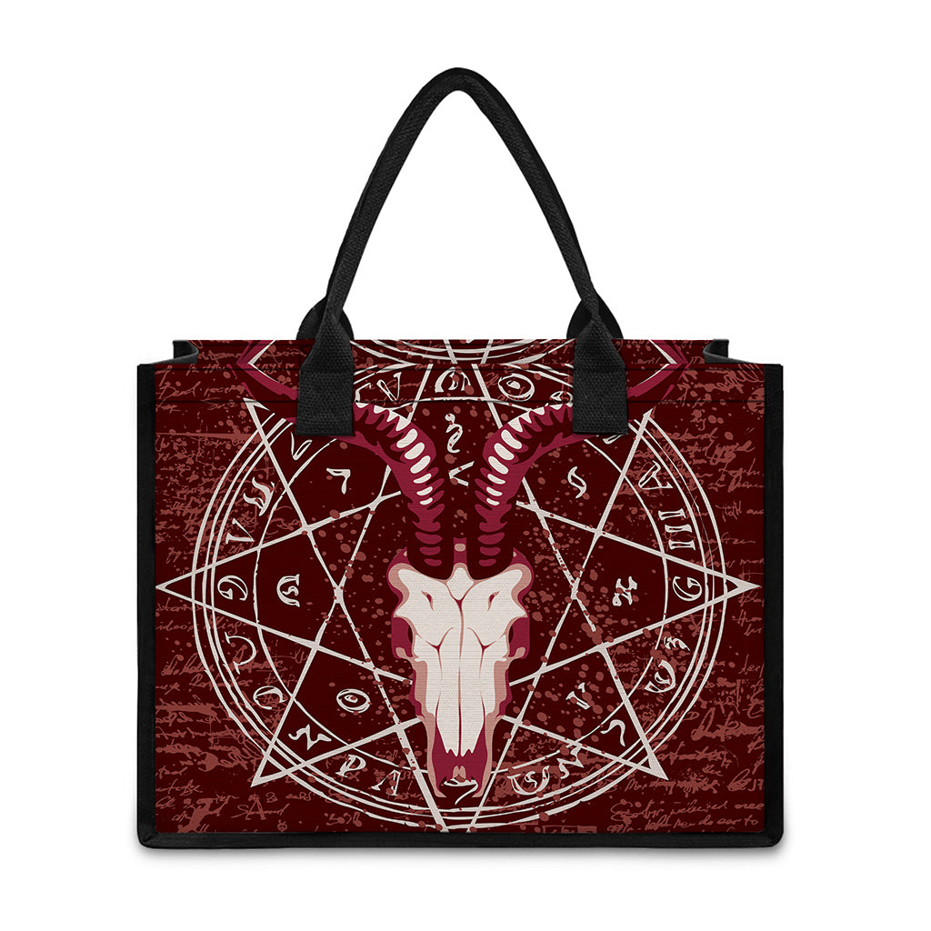 Goat Skull Pentagram Print Canvas Tote Bag