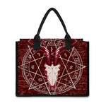 Goat Skull Pentagram Print Canvas Tote Bag