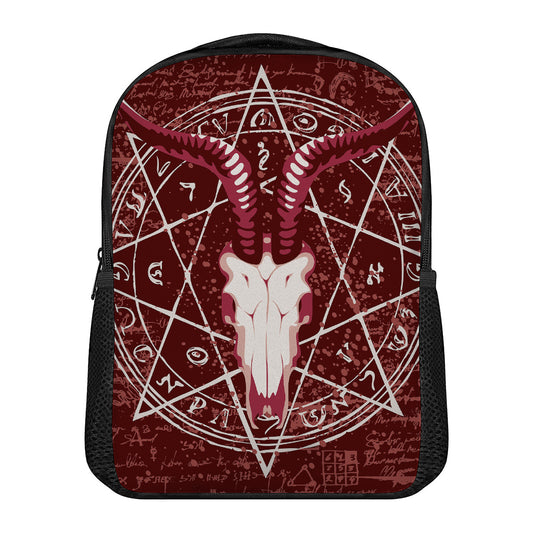 Goat Skull Pentagram Print Casual Backpack