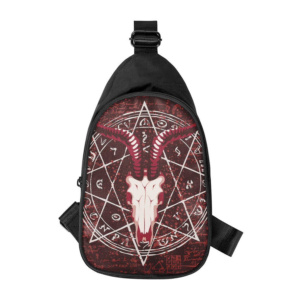 Goat Skull Pentagram Print Chest Bag