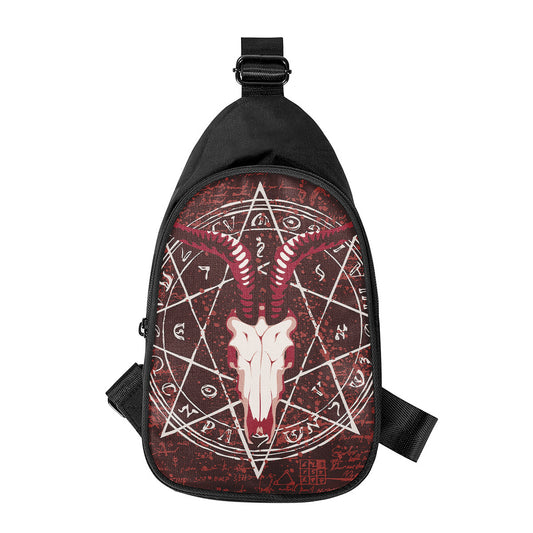 Goat Skull Pentagram Print Chest Bag
