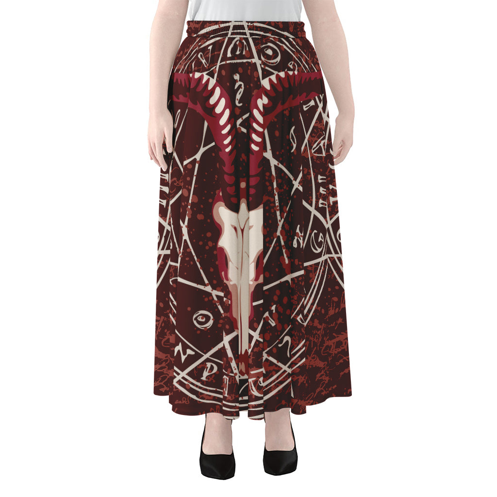 Goat Skull Pentagram Print Chiffon Maxi Skirt