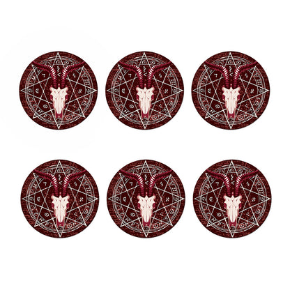 Goat Skull Pentagram Print Coaster Set