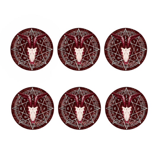Goat Skull Pentagram Print Coaster Set