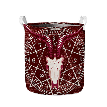 Goat Skull Pentagram Print Collapsible Laundry Basket