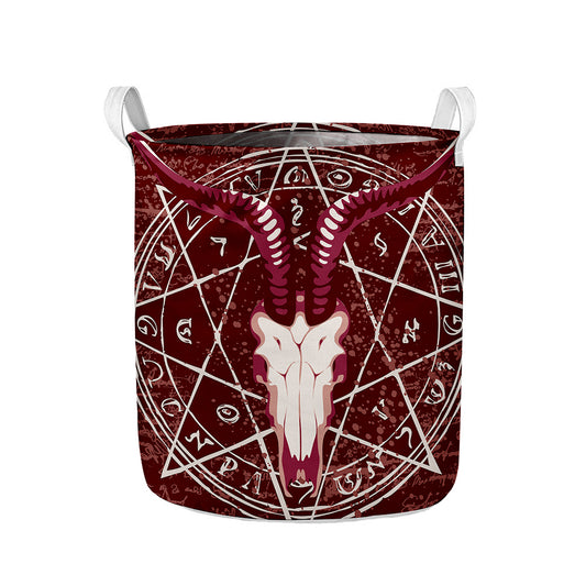 Goat Skull Pentagram Print Collapsible Laundry Basket