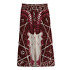 Goat Skull Pentagram Print Cotton Front Slit Maxi Skirt