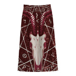 Goat Skull Pentagram Print Cotton Front Slit Maxi Skirt