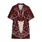 Goat Skull Pentagram Print Cotton Hawaiian Shirt