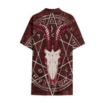 Goat Skull Pentagram Print Cotton Hawaiian Shirt