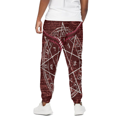 Goat Skull Pentagram Print Cotton Pants