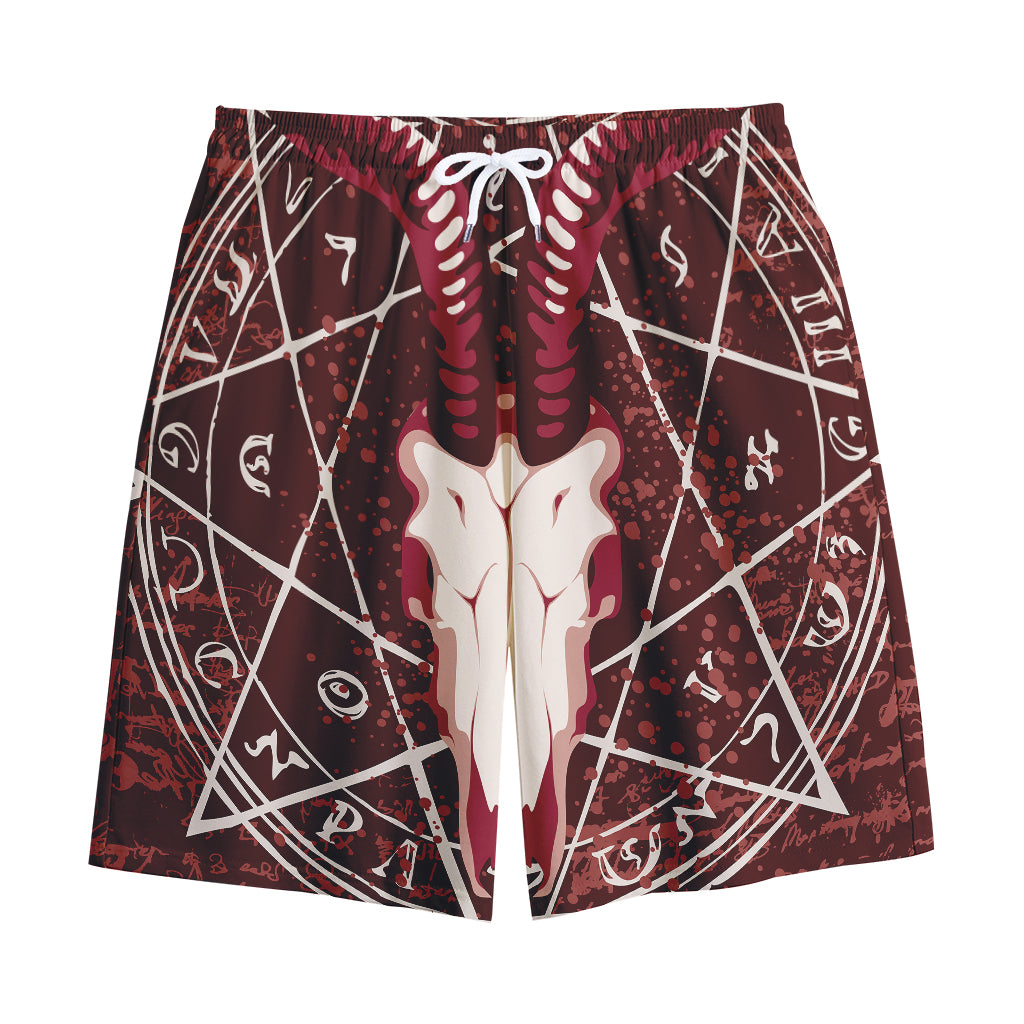 Goat Skull Pentagram Print Cotton Shorts