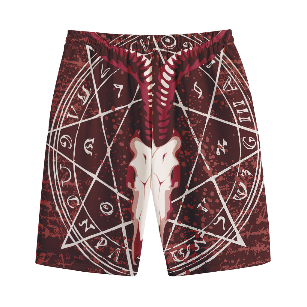 Goat Skull Pentagram Print Cotton Shorts