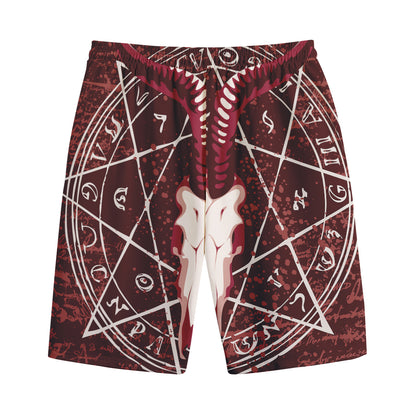 Goat Skull Pentagram Print Cotton Shorts