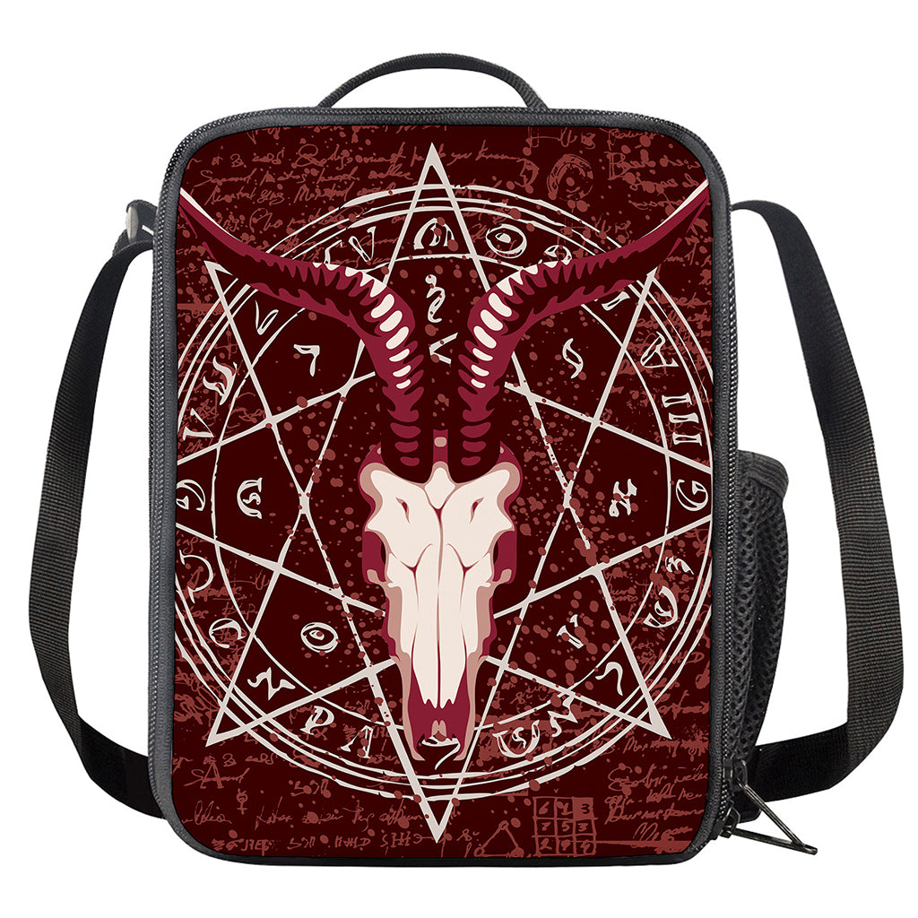 Goat Skull Pentagram Print Crossbody Lunch Bag