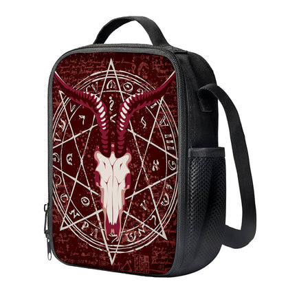 Goat Skull Pentagram Print Crossbody Lunch Bag