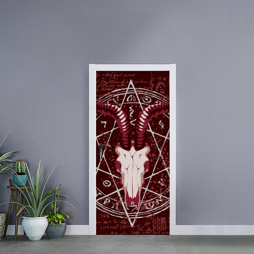 Goat Skull Pentagram Print Door Sticker