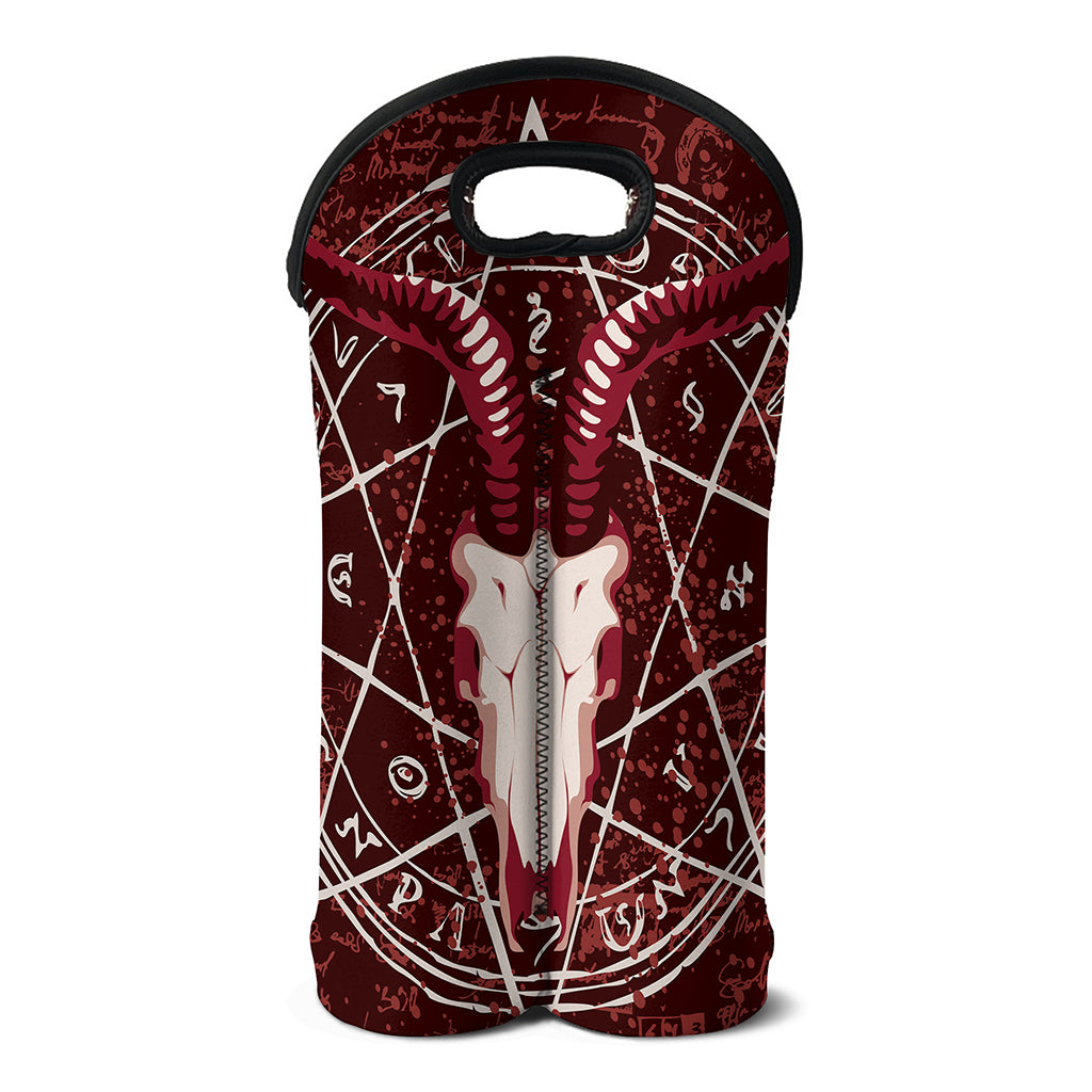 Goat Skull Pentagram Print Double Neoprene Wine Tote