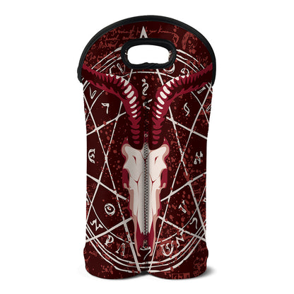 Goat Skull Pentagram Print Double Neoprene Wine Tote