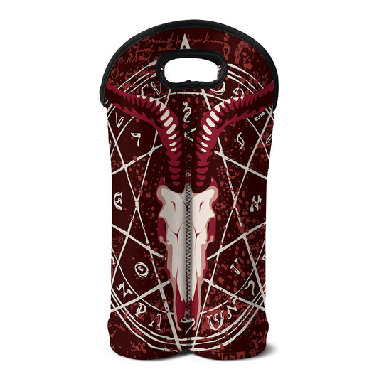Goat Skull Pentagram Print Double Neoprene Wine Tote