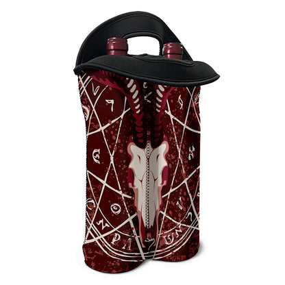 Goat Skull Pentagram Print Double Neoprene Wine Tote