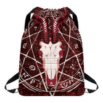 Goat Skull Pentagram Print Drawstring Backpack