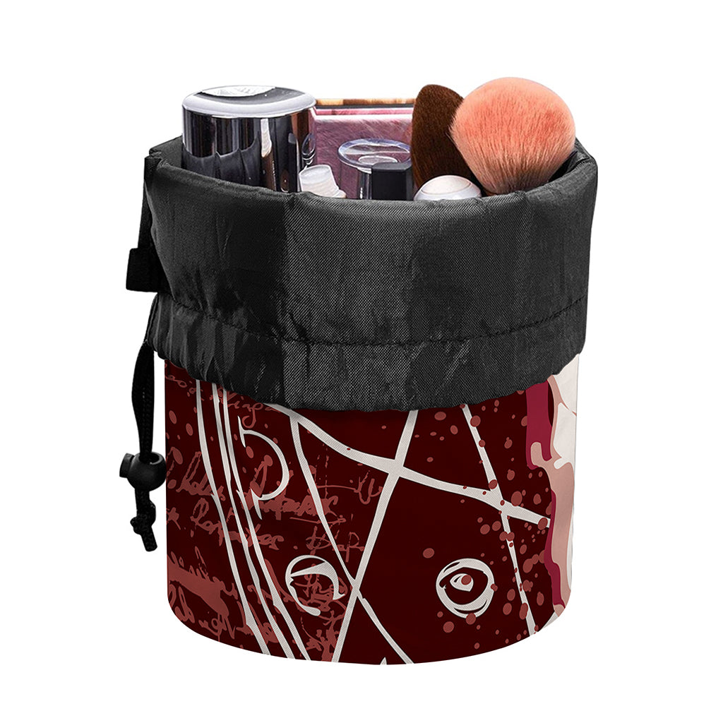 Goat Skull Pentagram Print Drawstring Makeup Bag
